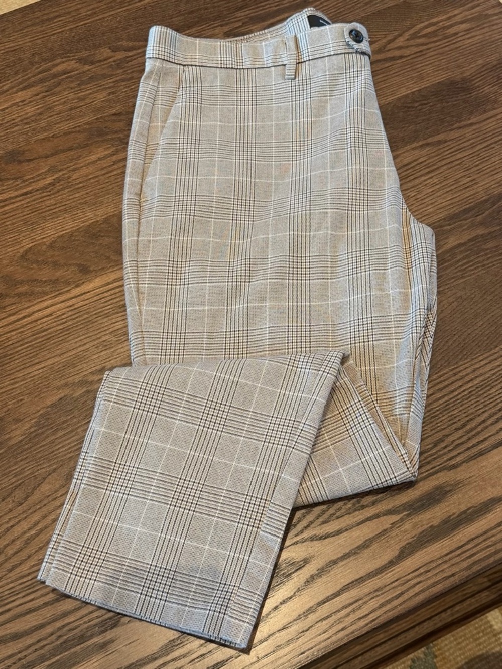 Banana Republic Men's Tapered Plaid Dress Pants - Taupe/Brown - Size 38/30 - New